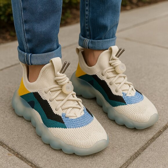 Kids Chunky Knit Sneakers | Colorblock | Size US 11 - Picture 1 of 3